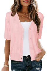 Arach&Cloz Women's Lightweight Summer Business Casual Cropped Short Sleeve Cardigan