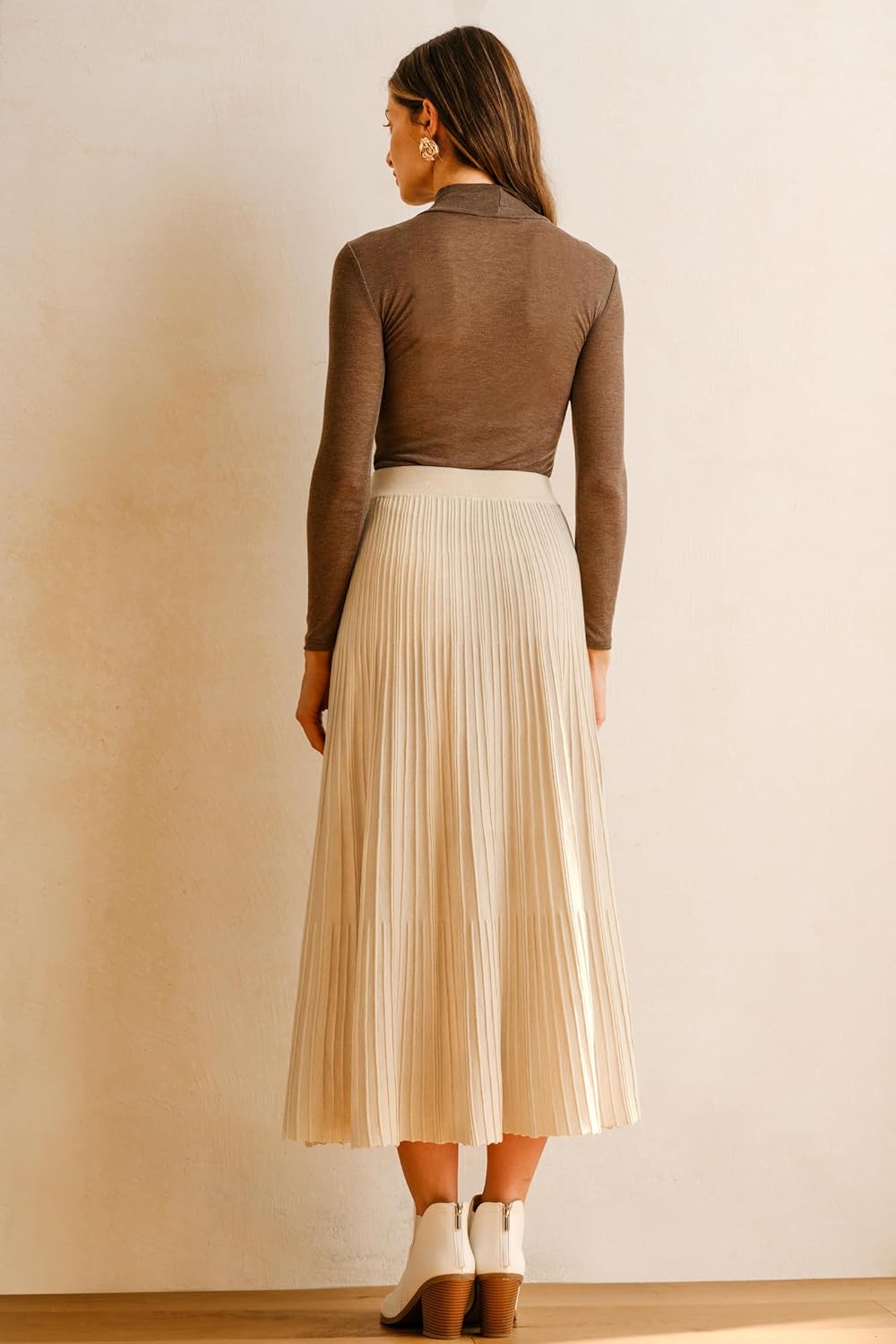 Arach&Cloz Women's Wool Blend Wide Elastic Band A-Line Pleated Flowy Long Skirts 2025