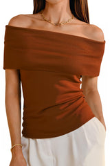 Arach&Cloz Women's Convertible Neckline Off-Shoulder Cowl Neck Slim Fit Tops 2025