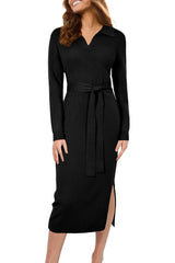 Arach&Cloz Women's Wool Blend Side Slit Polo Sweater Dresses 2025 Fall Business Casual Outfits