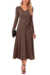Arach&Cloz Women's Wool Blend Tie Waist Pleated Fall Sweater Dress 2025