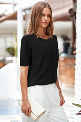 Arach&Cloz Women's 2025 Summer Lightweight Cropped Cardigan Short Sleeve Crew Neck Bolero Shrug Casual Top