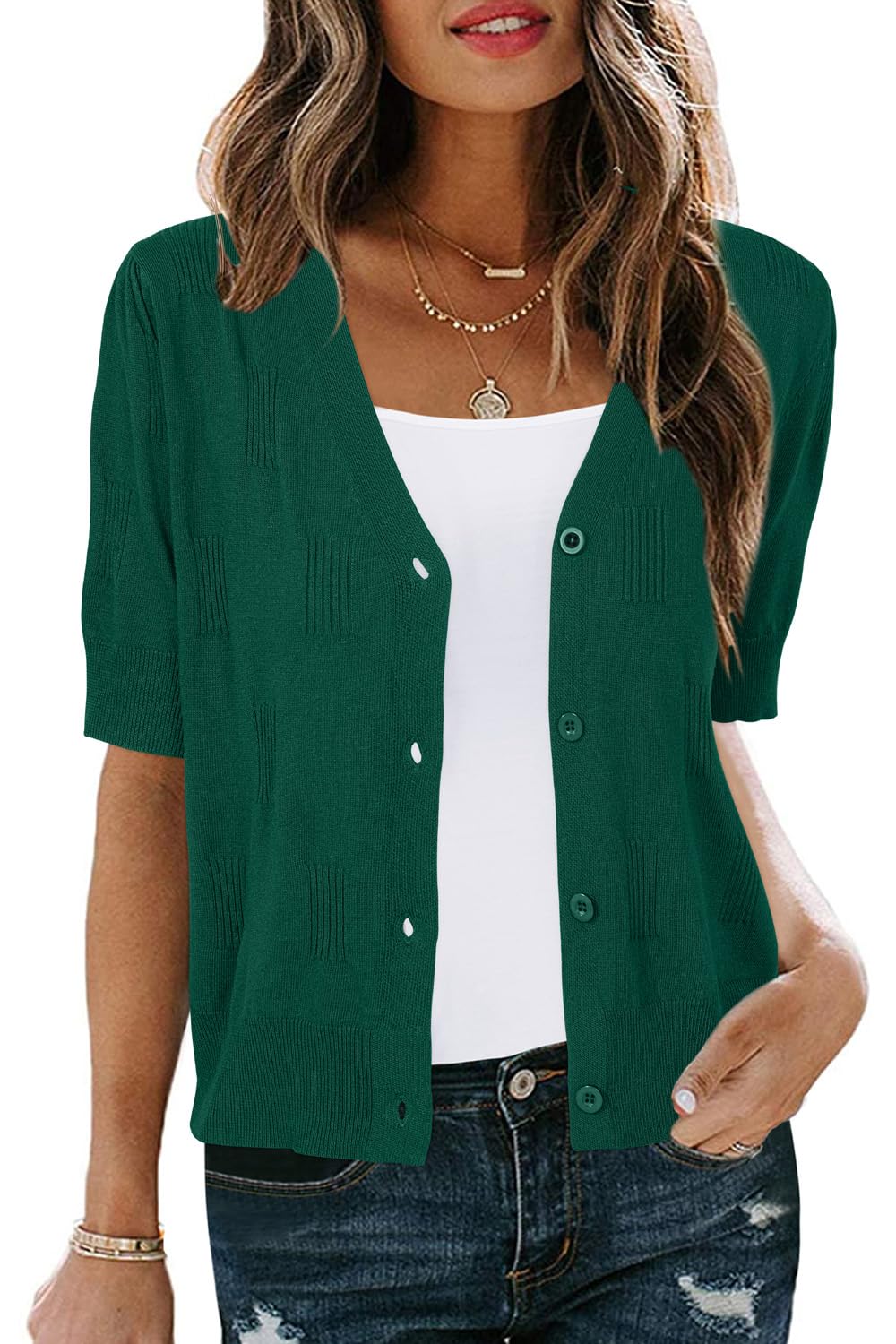 Arach&Cloz Women's Lightweight Summer Business Casual Cropped Short Sleeve Cardigan