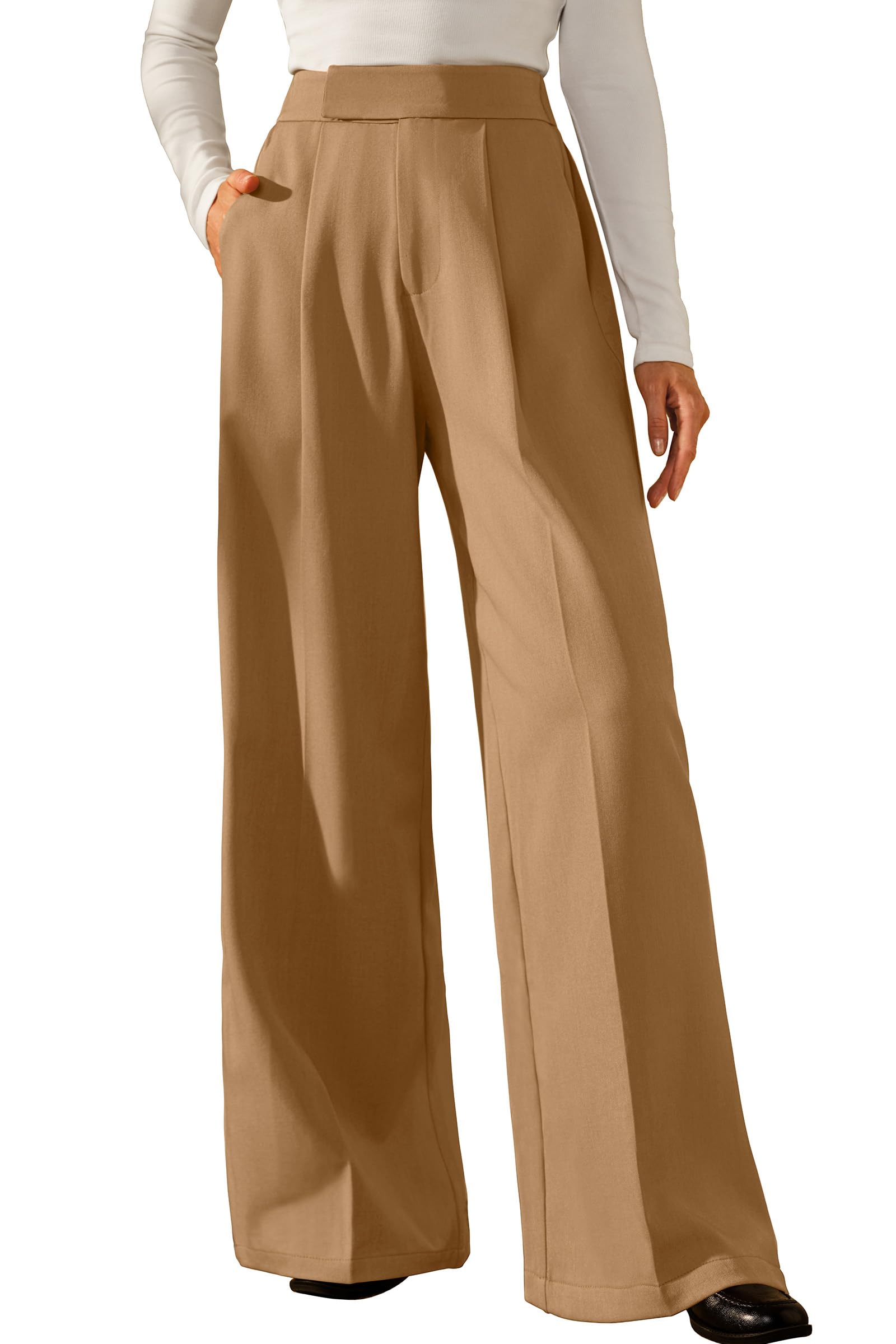 Arach&Cloz Women's Wrinkle-Free Pleated Business Wide Leg Pants Fall 2025