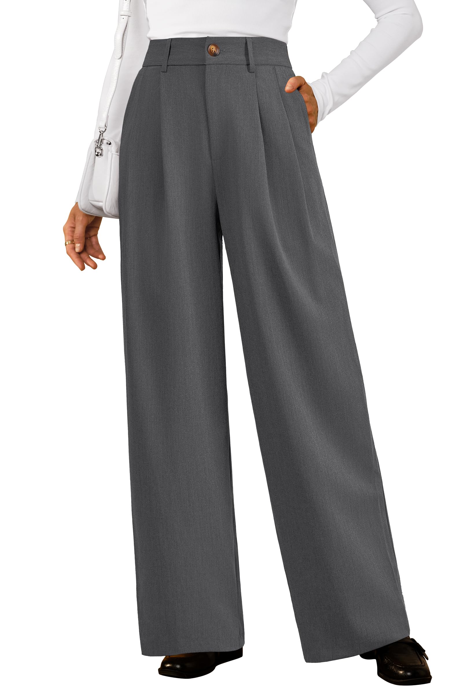 Arach&Cloz Women's Wool Blend Elastic Waist Straight Leg Business Casual Pants 2025