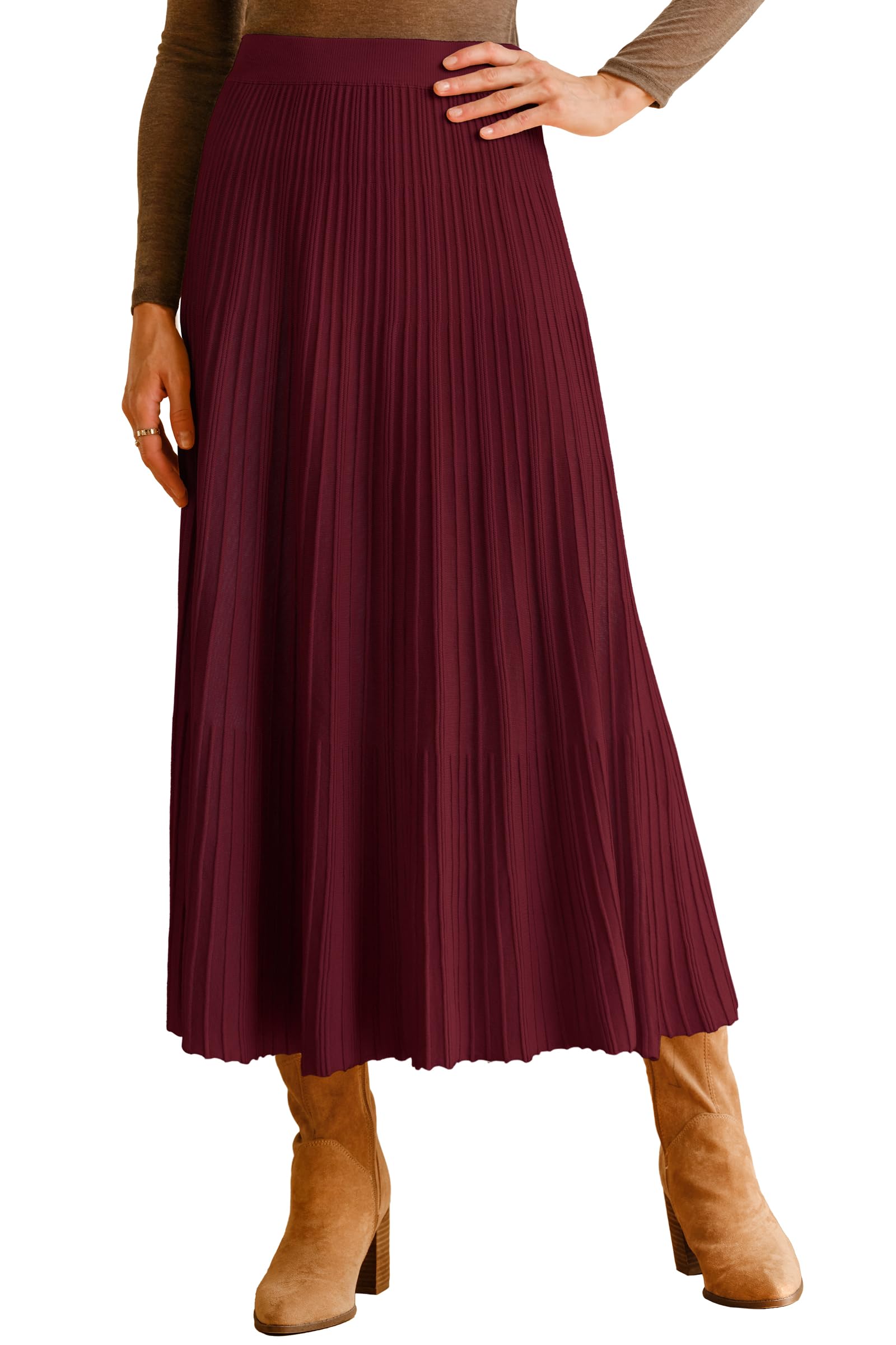 Arach&Cloz Women's Wool Blend Wide Elastic Band A-Line Pleated Flowy Long Skirts 2025