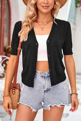 Arach&Cloz Women's Lightweight Summer Business Casual Cropped Short Sleeve Cardigan