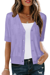 Arach&Cloz Women's Lightweight Summer Business Casual Cropped Short Sleeve Cardigan