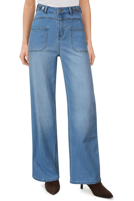 Arach&Cloz Women's Stretchy Denim Adjustable Waist Buttons High Waisted Wide Leg Jeans 2025
