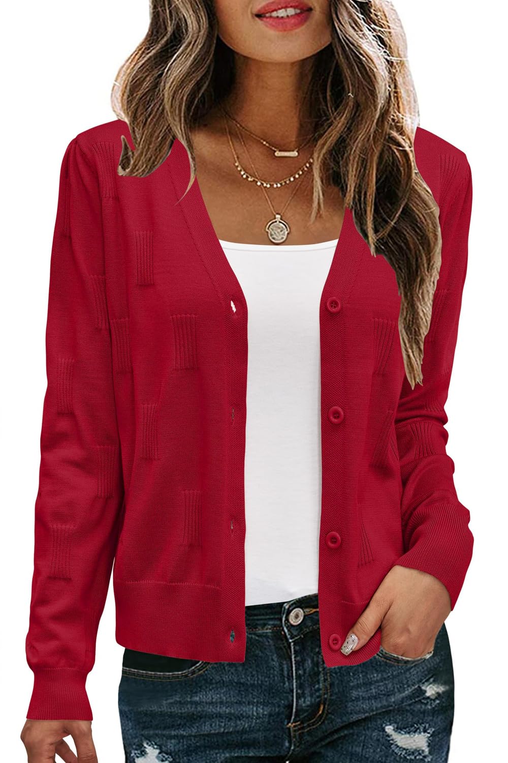 Arach&Cloz Women's Soft Cropped Cardigan Casual Lightweight Shrug Sweater Tops