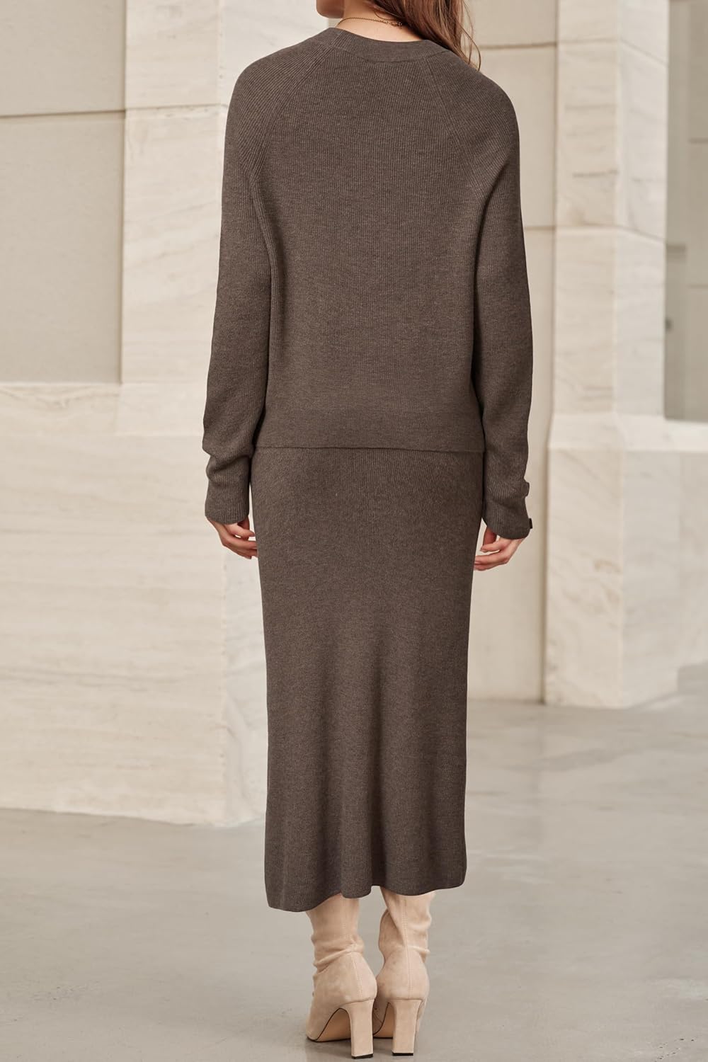 Arach&Cloz Women's Wool Blend Sweater 2 Piece Sets Winter Business Long Sleeve Top Midi Skirts Outfits 2025