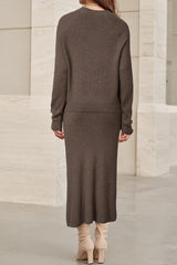 Arach&Cloz Women's Wool Blend Sweater 2 Piece Sets Winter Business Long Sleeve Top Midi Skirts Outfits 2025