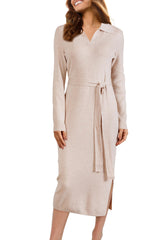 Arach&Cloz Women's Wool Blend Side Slit Polo Sweater Dresses 2025 Fall Business Casual Outfits