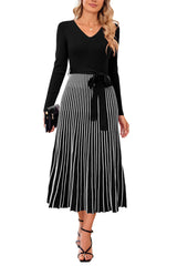 Arach&Cloz Women's Wool Blend Tie Waist Pleated Fall Sweater Dress 2025