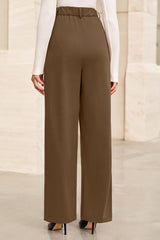 Arach&Cloz Women's Wool Blend Elastic Waist Straight Leg Business Casual Pants 2025