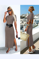 Arach&Cloz Women's Wool Blend Lightweight Fall Casual T Shirts Maxi Dress 2025