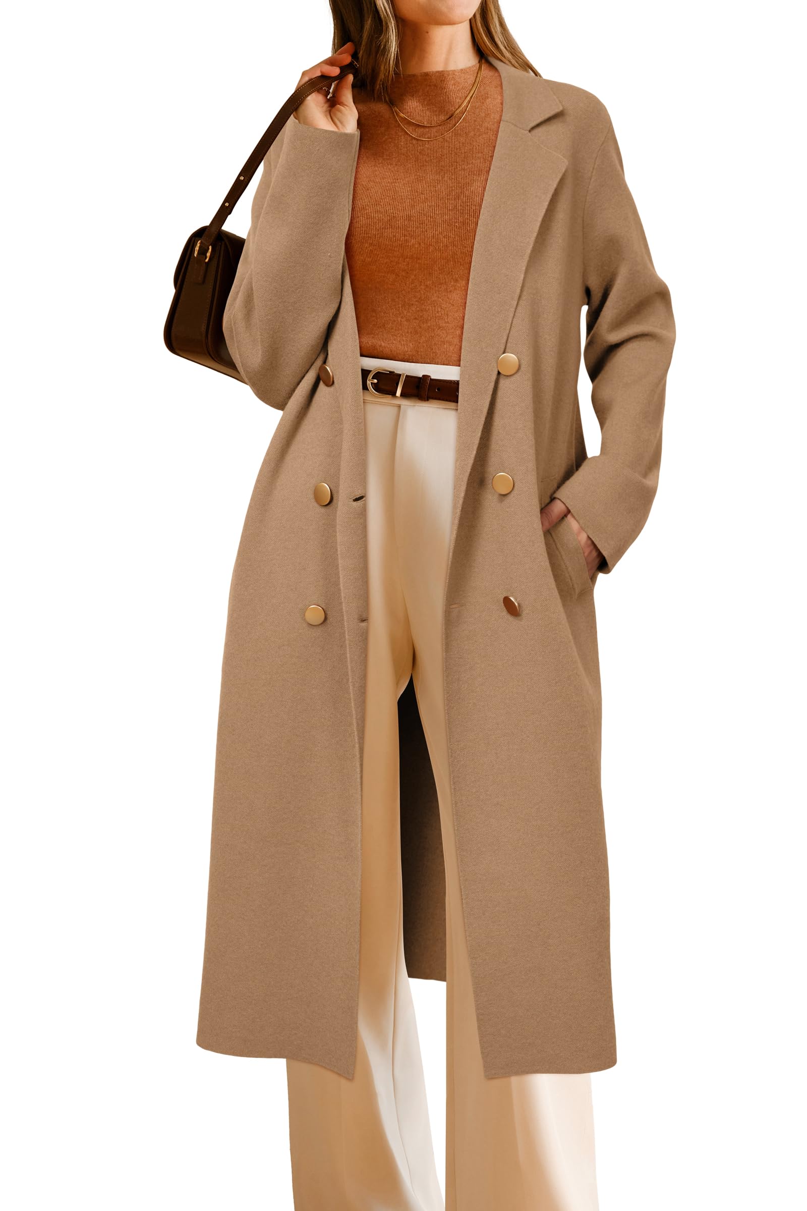 Arach&Cloz Women's Wool Blend Double Breasted Winter Outfits Long Cardigan Sweater Coat 2025