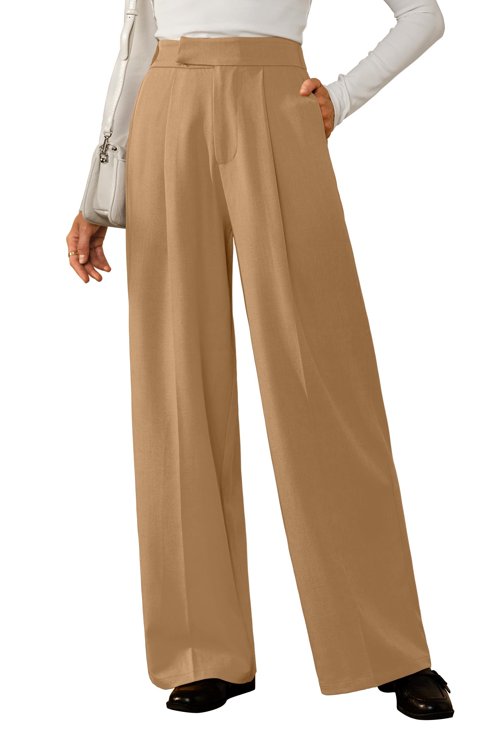 Arach&Cloz Women's Wrinkle-Free Pleated Business Wide Leg Pants Fall 2025