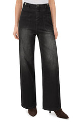 Arach&Cloz Women's Stretchy Denim Adjustable Waist Buttons High Waisted Wide Leg Jeans 2025