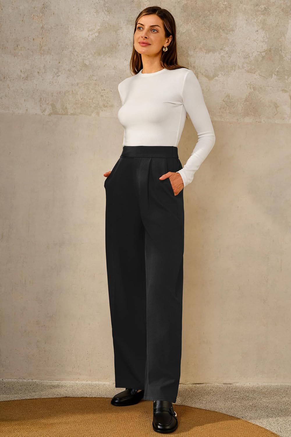 Arach&Cloz Women's Wrinkle-Free Pleated Business Wide Leg Pants Fall 2025