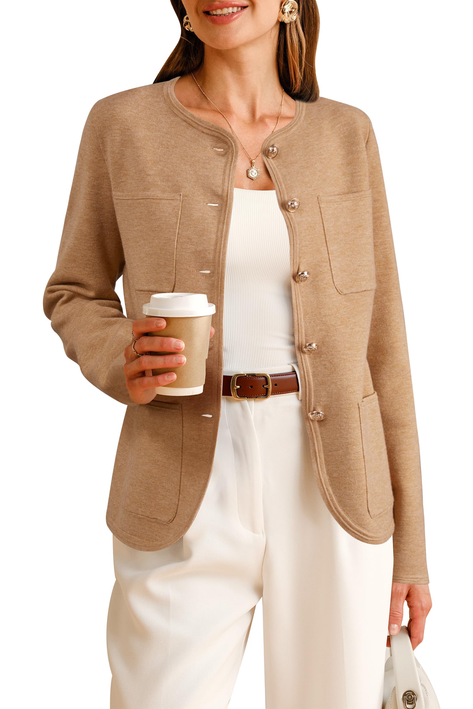 Arach&Cloz Womens Wool Blend Sweater Blazers Business Casual Jacket with Pockets 2025