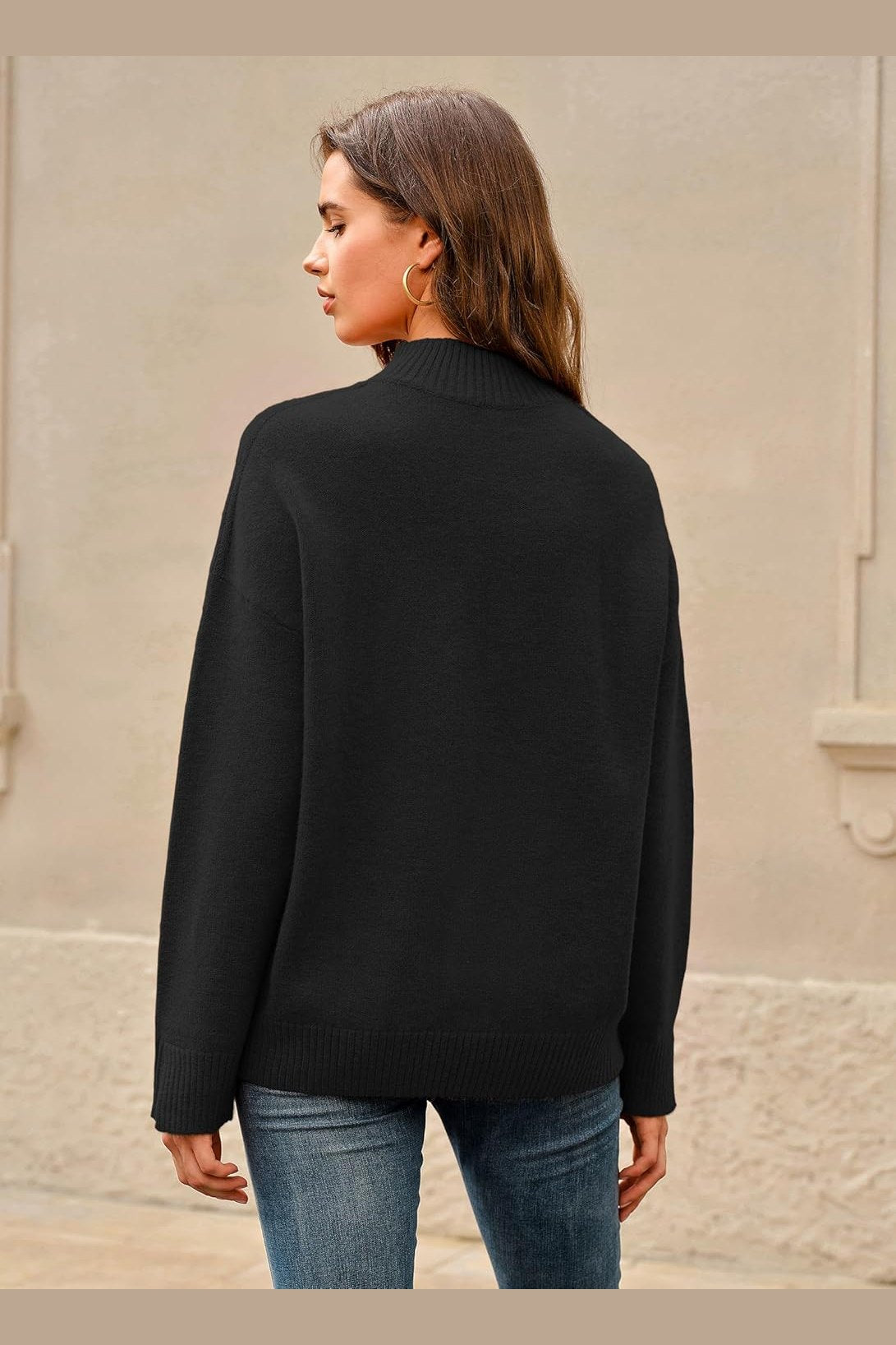 Arach&Cloz Women's Wool Blend Soft Mock Neck Casual Oversized Fall Sweater