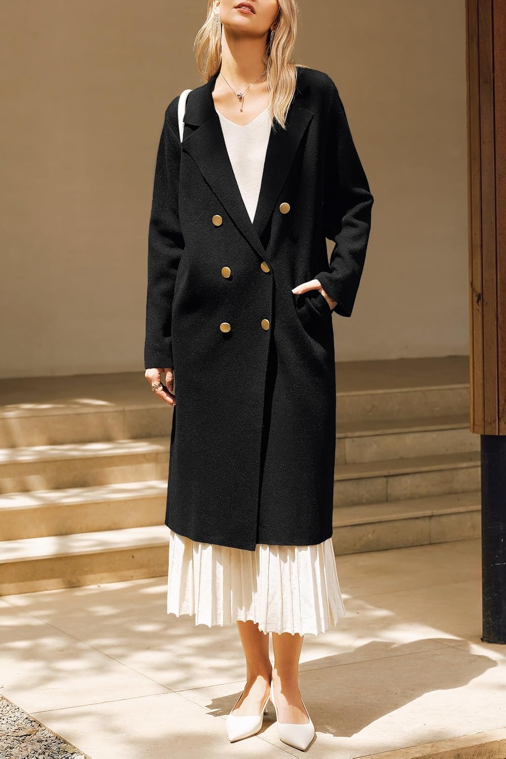 Arach&Cloz Women's Wool Blend Double Breasted Winter Outfits Long Cardigan Sweater Coat 2025