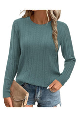 Arach&Cloz Women's Summer Fall Scalloped Lace Cuff Crewneck Tops Textured Shirts