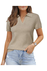 Arach&Cloz Women's Wool Blend Summer Fall Tops Business Casual Polo Shirts 2025