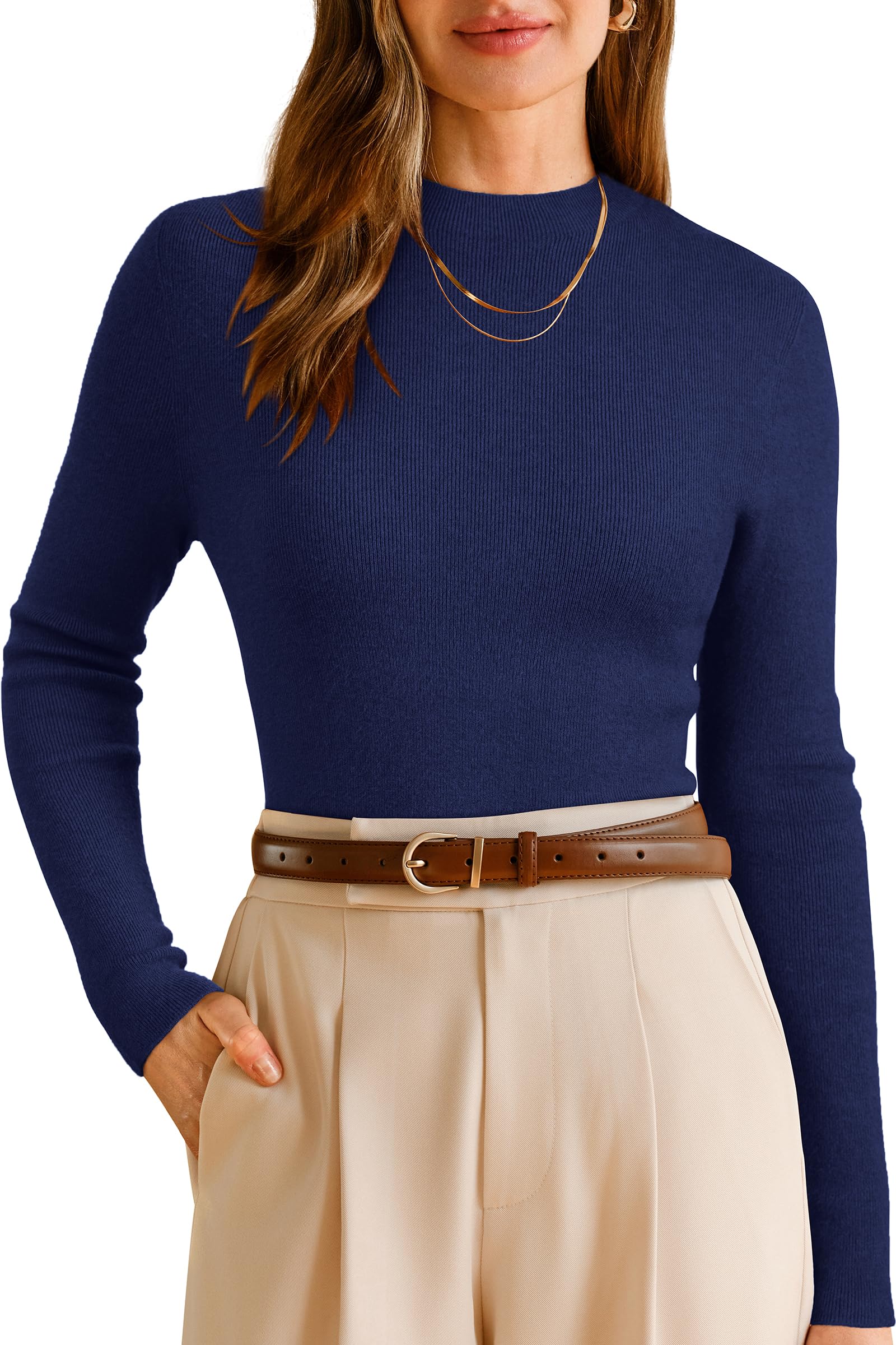 Arach&Cloz Women's Wool Blend Fall Seamless Rip Resistant Tops Opaque Business Casual Shirts