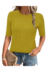 Arach&Cloz Women's Summer Fall Scalloped Lace Cuff Crewneck Tops Textured Shirts