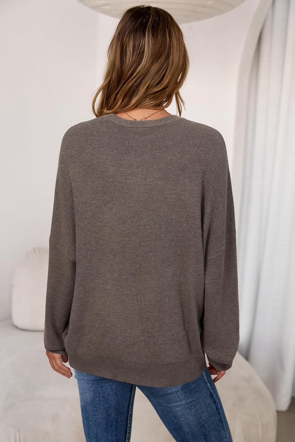 Arach&Cloz Women's Wool Blend Oversized Sweaters Crewneck Casual Fall Outfits Fashion Tops