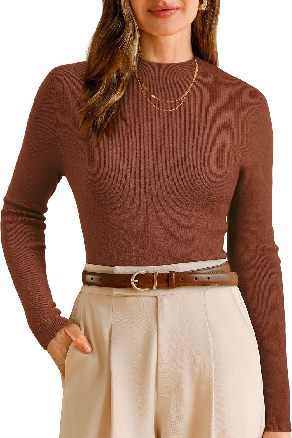 Arach&Cloz Women's Wool Blend Fall Seamless Rip Resistant Warm Layered Tops Business Casual Sweaters