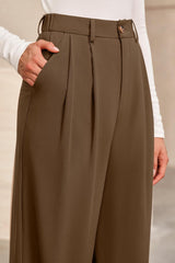 Arach&Cloz Women's Wool Blend Elastic Waist Straight Leg Business Casual Pants 2025