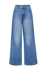 Arach&Cloz Women's Contrast Waistband Fall Business Casual Wide Leg Jeans