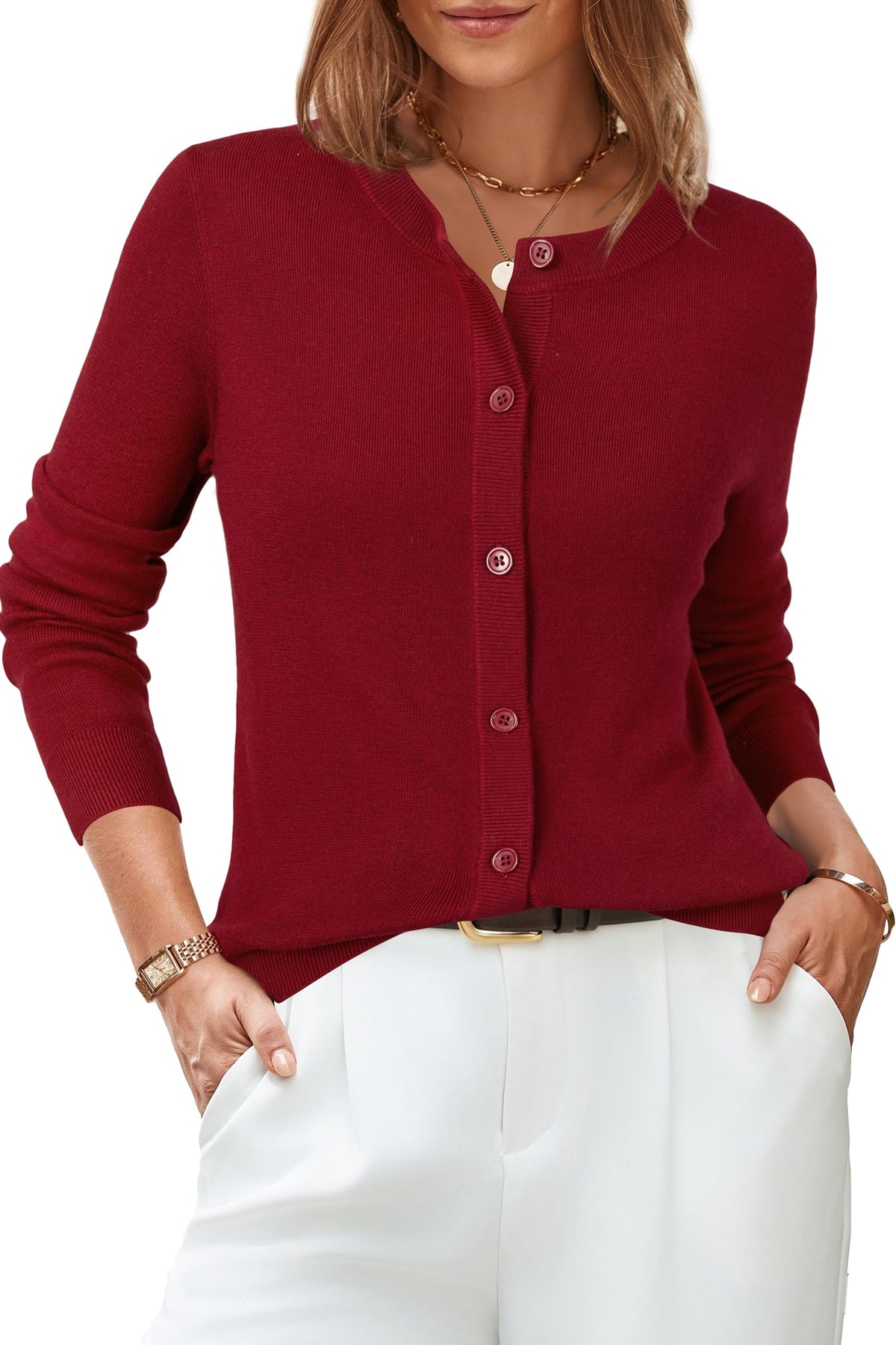 Arach&Cloz Wool-Blend Lightweight Cardigan — Off-White — product image 8