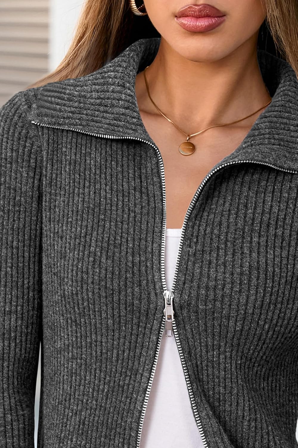 Arach&Cloz Women's Wool Blend Fall Fashion Zip Up Cardigan Sweaters 2025 Trendy