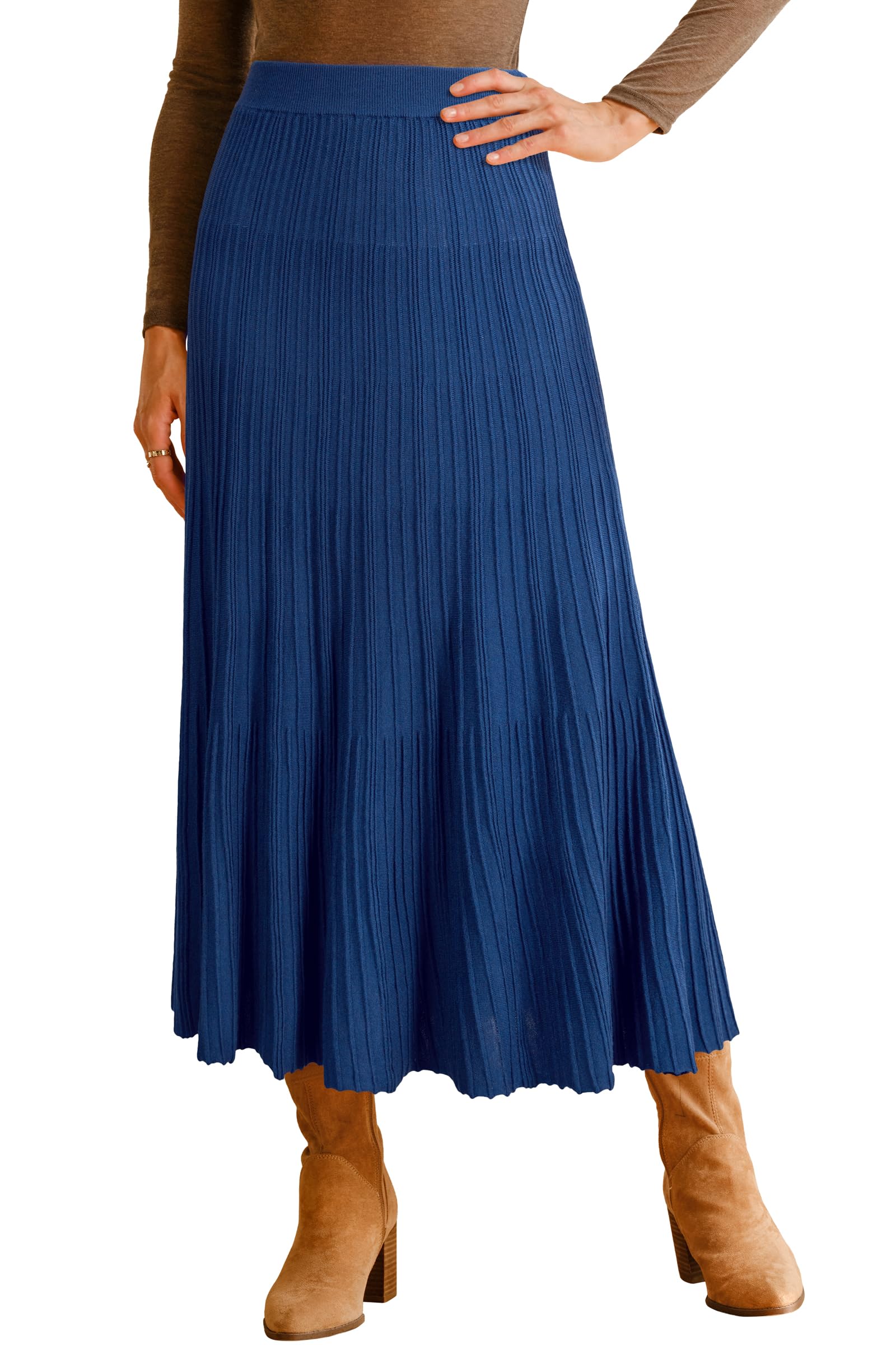 Arach&Cloz Women's Wool Blend Wide Elastic Band A-Line Pleated Flowy Long Skirts 2025