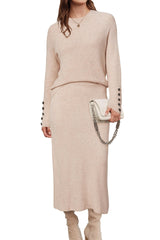 Arach&Cloz Women's Wool Blend Sweater 2 Piece Sets Winter Business Long Sleeve Top Midi Skirts Outfits 2025