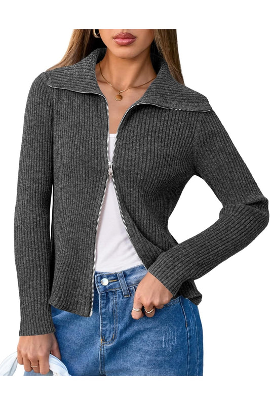 Arach&Cloz Women's Wool Blend Fall Fashion Zip Up Cardigan Sweaters 2025 Trendy