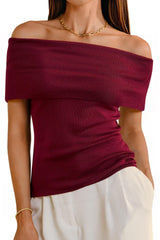 Arach&Cloz Women's Convertible Neckline Off-Shoulder Cowl Neck Slim Fit Tops 2025