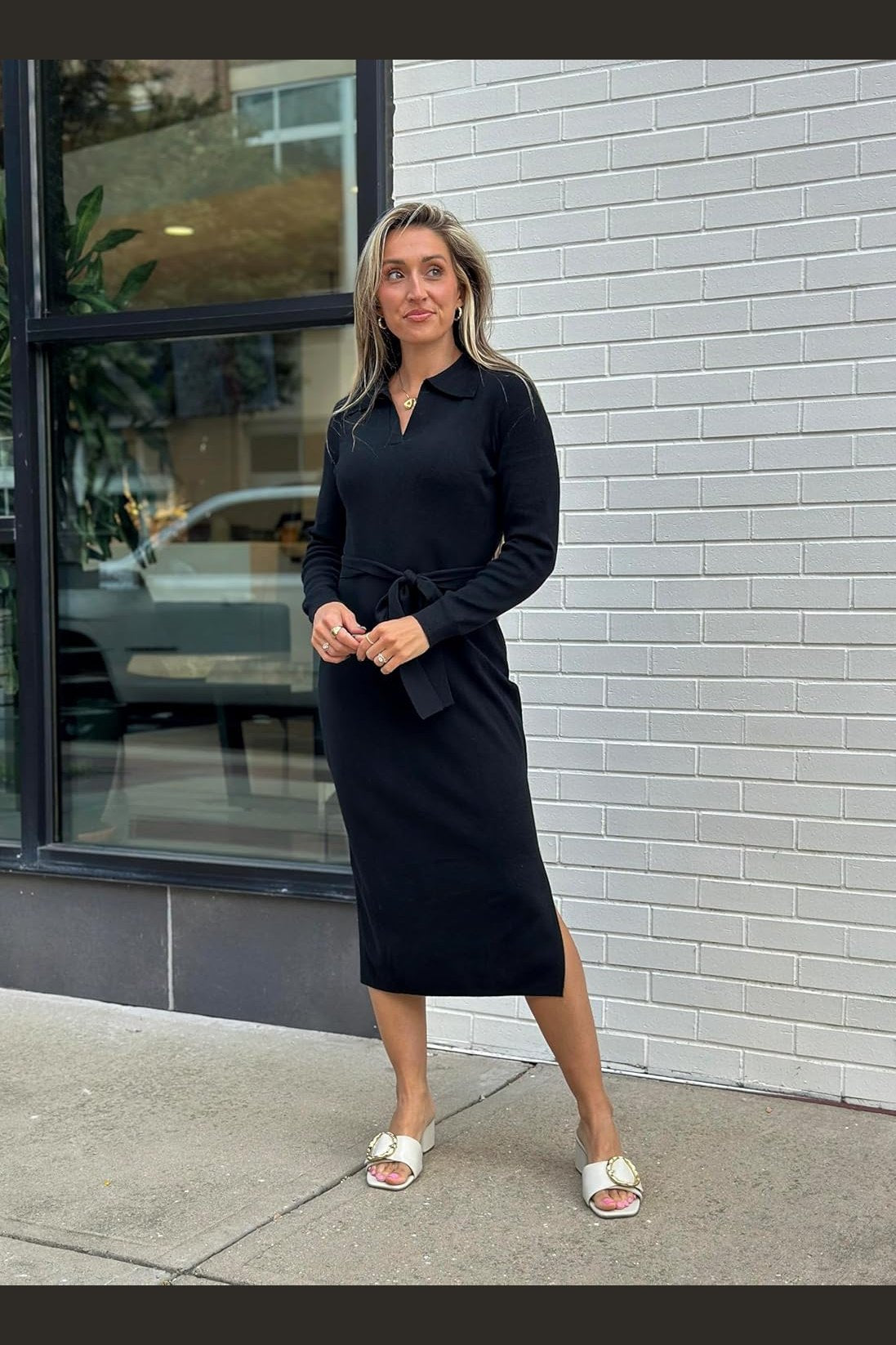 Arach&Cloz Women's Wool Blend Side Slit Polo Sweater Dresses 2025 Fall Business Casual Outfits