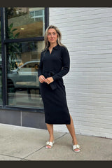 Arach&Cloz Women's Wool Blend Side Slit Polo Sweater Dresses 2025 Fall Business Casual Outfits