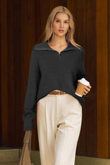 Arach&Cloz Women's Wool Blend Lapel Quarter Zip Fall Winter Trendy Casual Oversized Fit Sweater Top