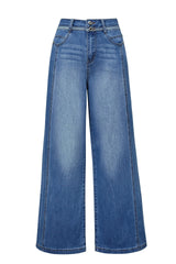 Arach&Cloz Women's Contrast Waistband Fall Business Casual Wide Leg Jeans