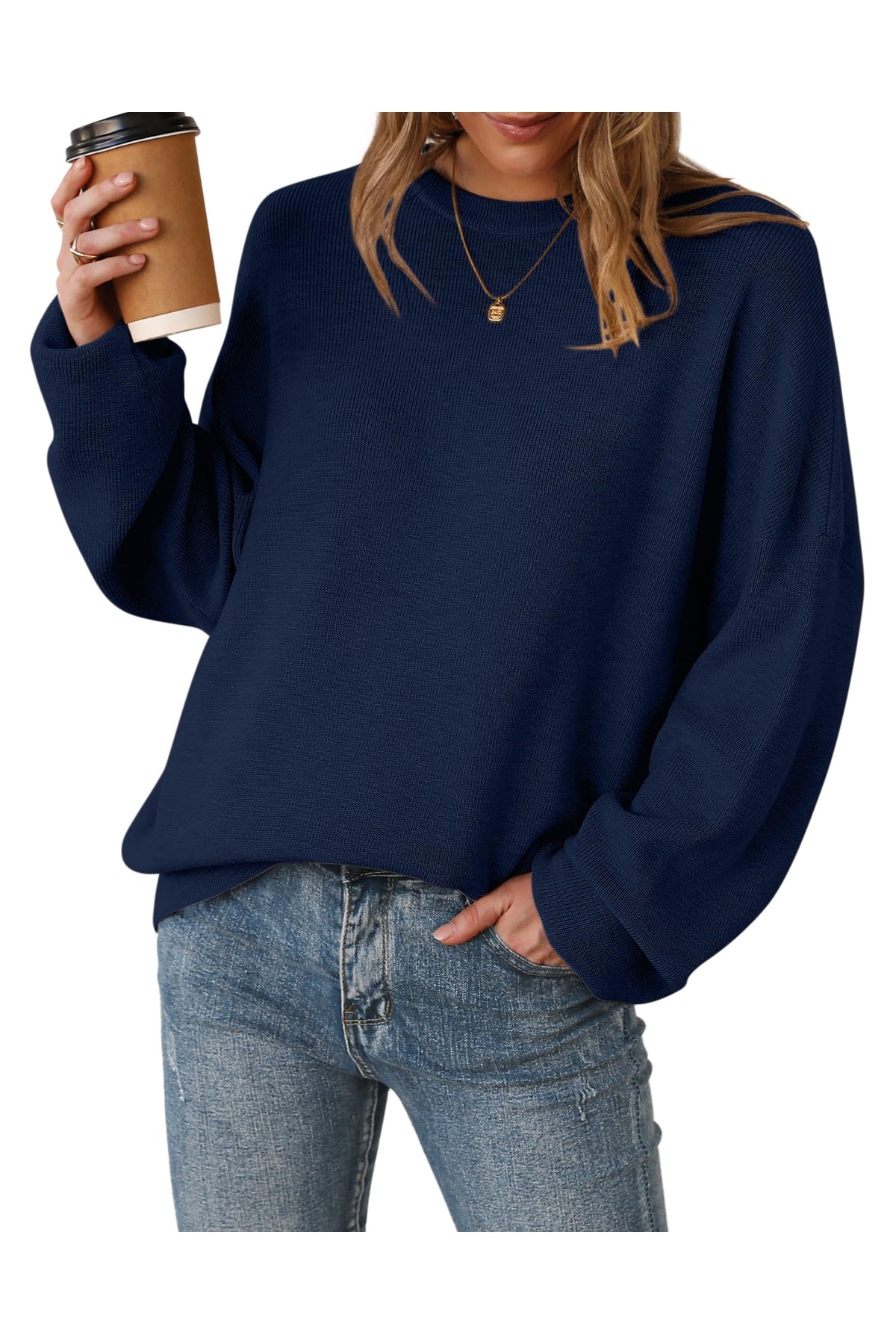 Arach&Cloz Women's Wool Blend Oversized Sweaters Crewneck Casual Fall Outfits Fashion Tops