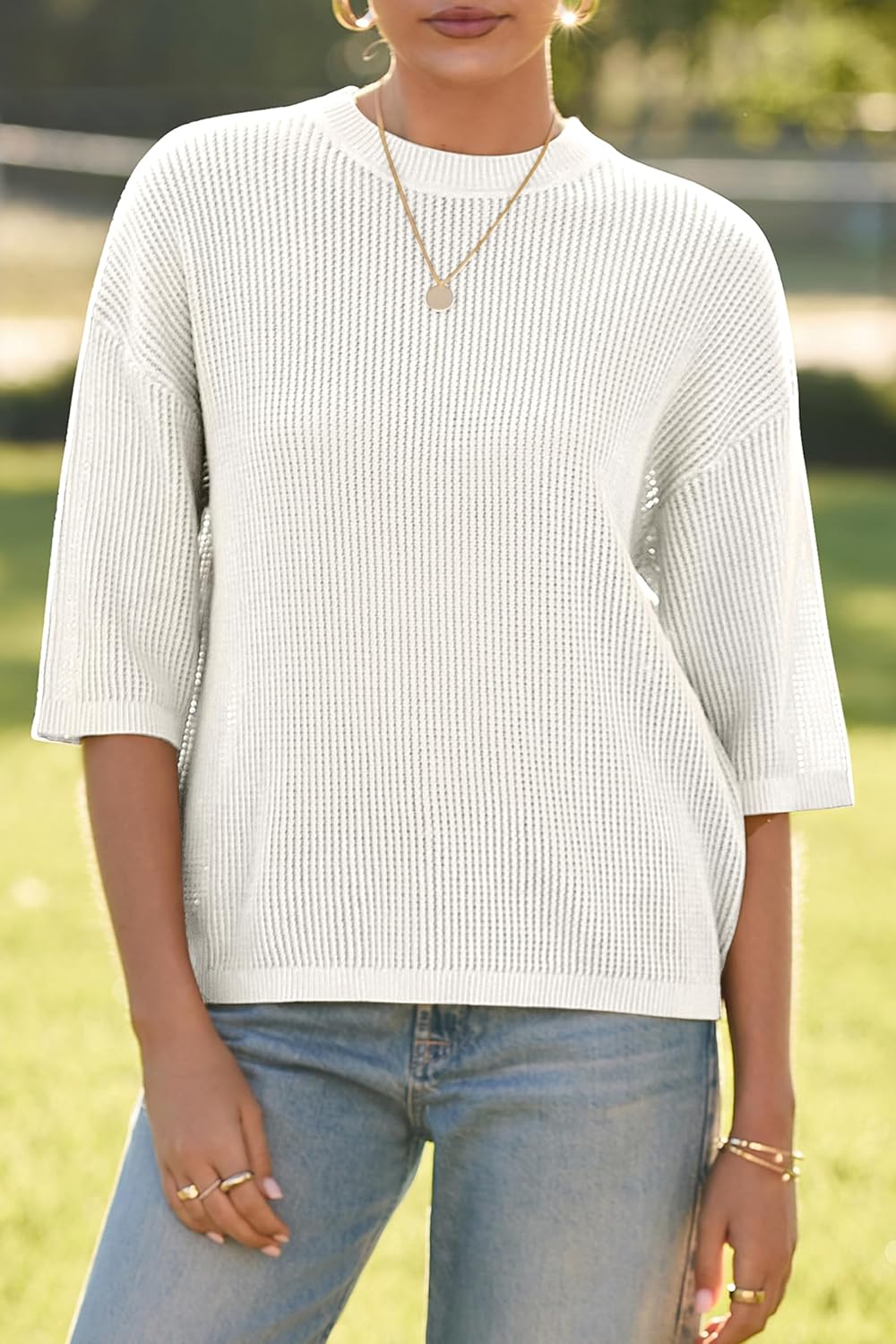 Arach&Cloz 100% Cotton Crochet Relaxed-Fit Knit Top — product image 1