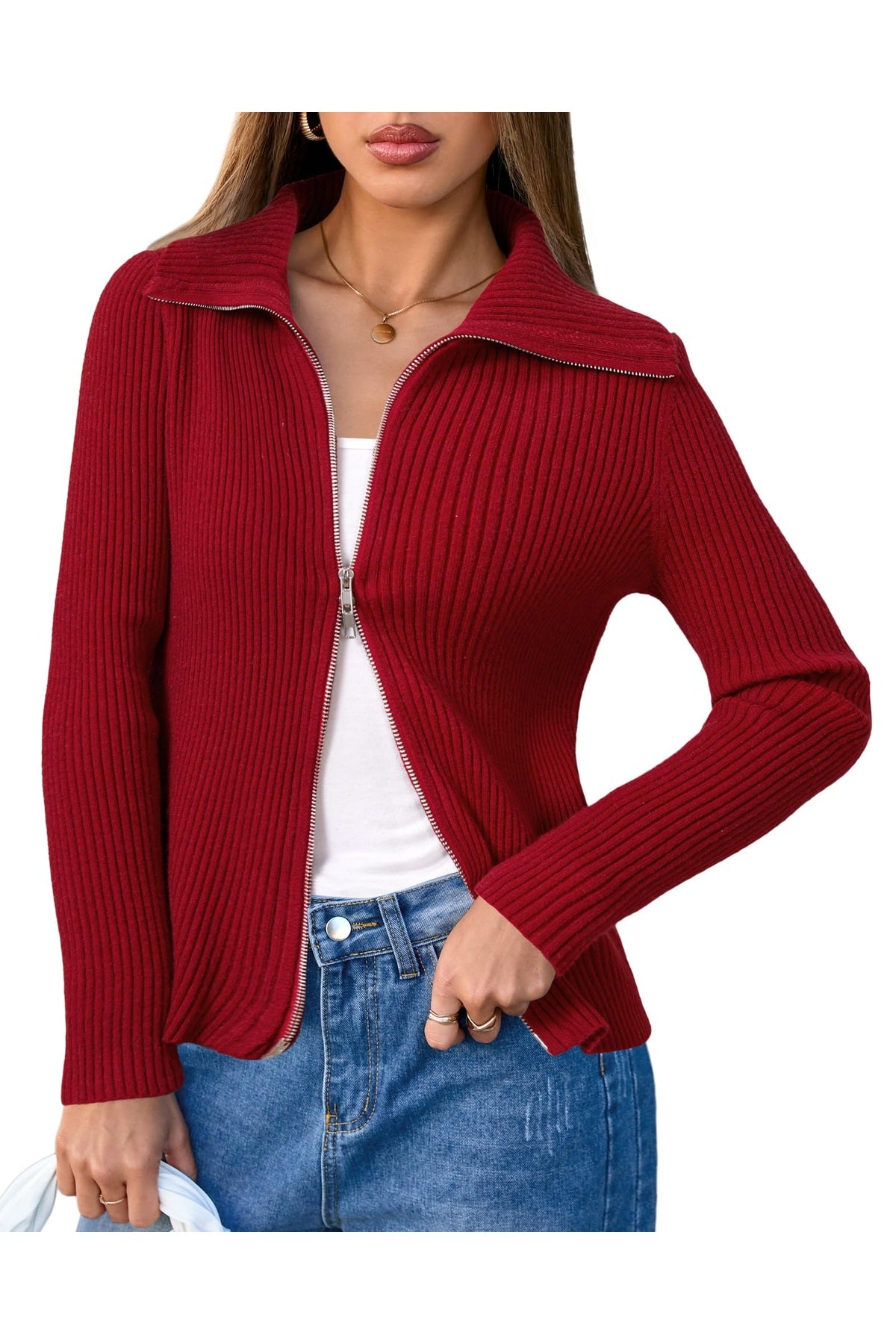 Arach&Cloz Women's Wool Blend Fall Fashion Zip Up Cardigan Sweaters 2025 Trendy