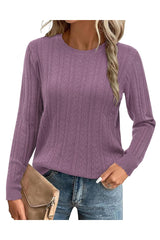 Arach&Cloz Women's Summer Fall Scalloped Lace Cuff Crewneck Tops Textured Shirts