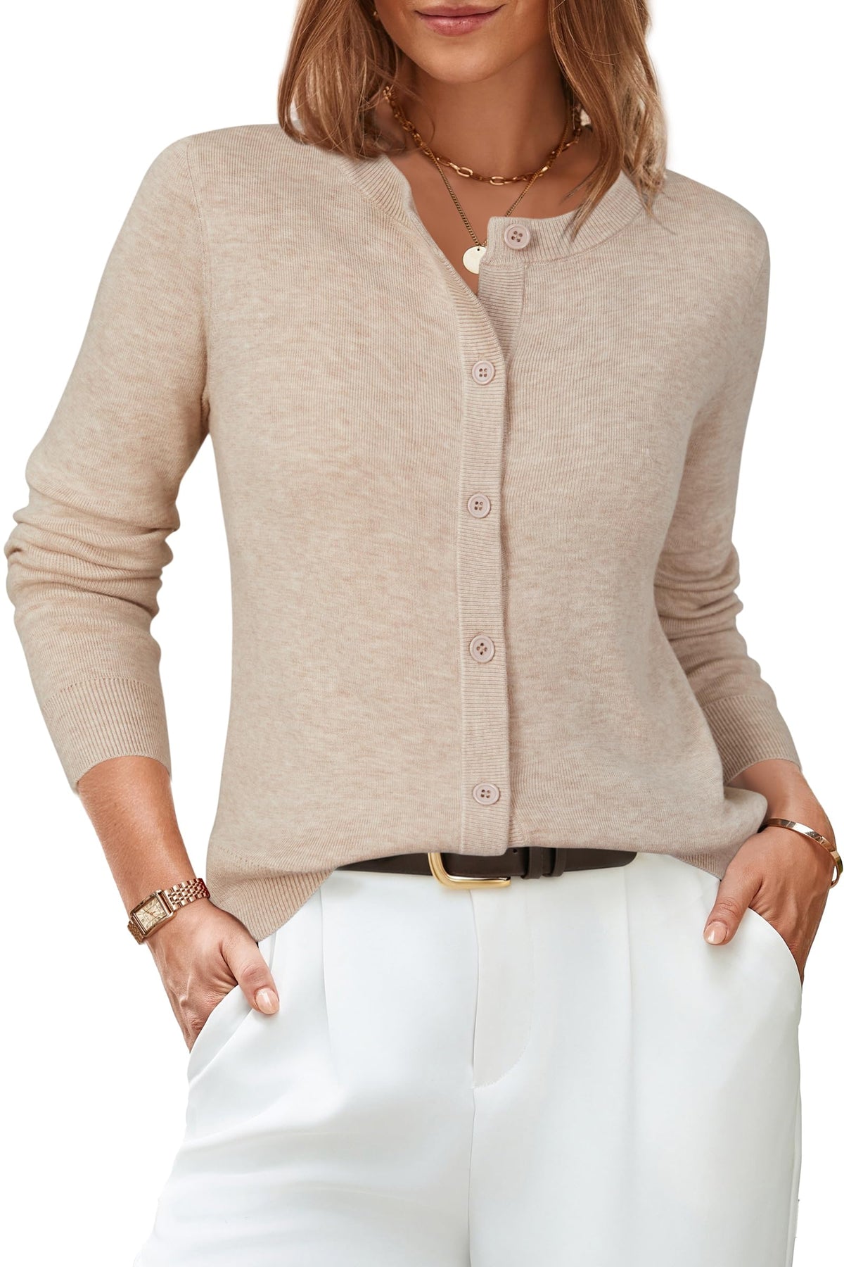 Arach&Cloz Wool-Blend Lightweight Cardigan — Off-White — product image 10